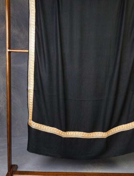 Black Base With Tilla Small Border Embroidery Pashmina Shawl