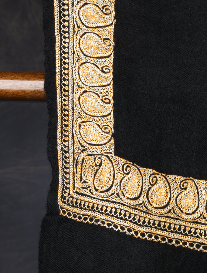 Black Base With Tilla Small Border Embroidery Pashmina Shawl