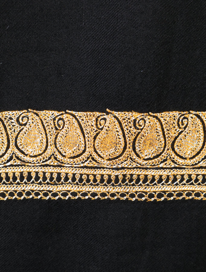 Black Base With Tilla Small Border Embroidery Pashmina Shawl