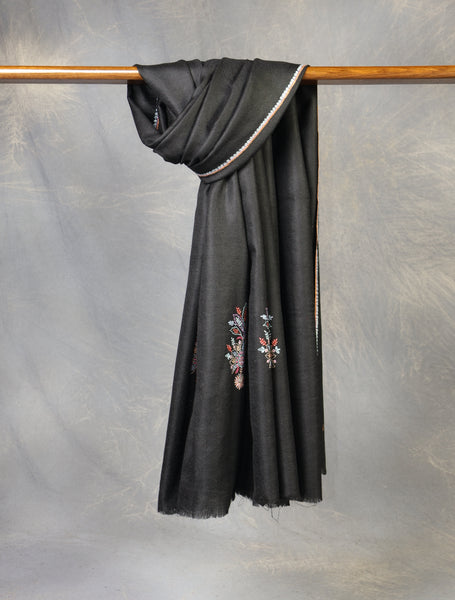 Black Buteh Embroidery Cashmere Pashmina Scarf
