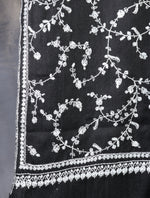 Black Jali Embroidery Cashmere Pashmina Scarf