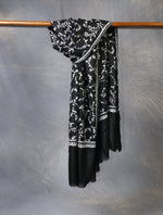 Black Jali Embroidery Cashmere Pashmina Scarf