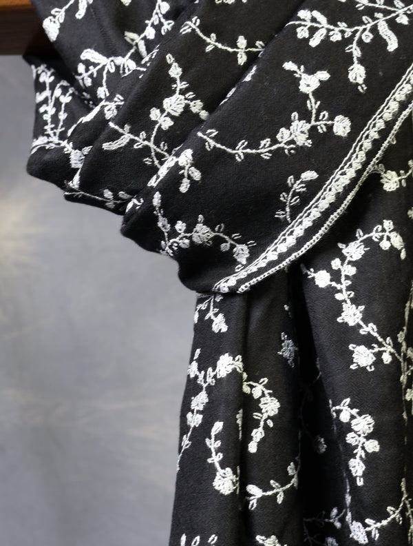 Black Jali Embroidery Cashmere Pashmina Scarf — pashmina shawl detail
