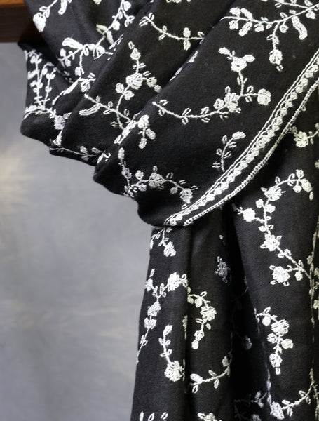 Black Jali Embroidery Cashmere Pashmina Scarf