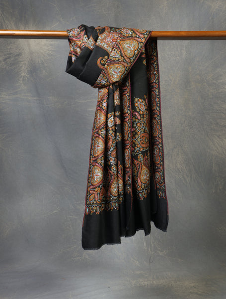 Black Jamawar Embroidery Pashmina Shawl