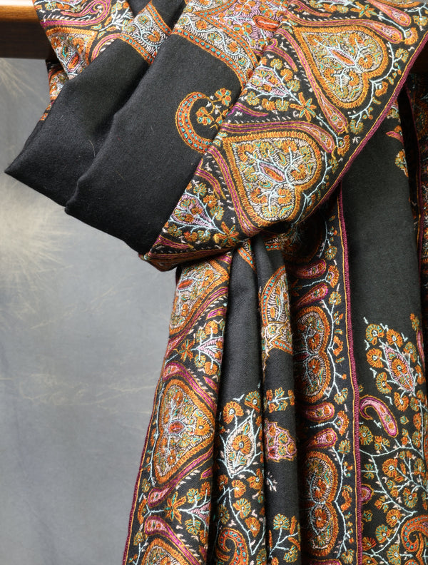Black Jamawar Embroidery Pashmina Shawl — pashmina shawl alternate view