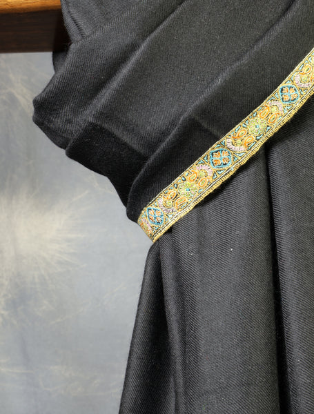 Black Small Border Embroidery Cashmere Pashmina Shawl