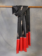Black and Red Base Boteh Embroidery Pashmina Cashmere Scarf