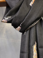 Black and Red Base Boteh Embroidery Pashmina Cashmere Scarf