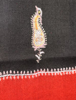 Black and Red Base Boteh Embroidery Pashmina Cashmere Scarf