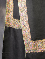 Black big border embroidery cashmere pashmina shawl 