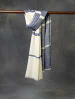 Blue And Ivory Plaid Pure Cashmere Pashmina Scarf