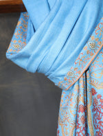 Blue Base Big Motif Border Embroidery Cashmere Pashmina Shawl