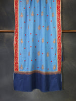 Blue Base With Red Border Embroidery Cashmere Pashmina Scarf