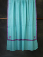 Blue Base with Purple Border Embroidery Cashmere Pashmina Shawl