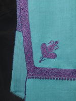 Blue Base with Purple Border Embroidery Cashmere Pashmina Shawl