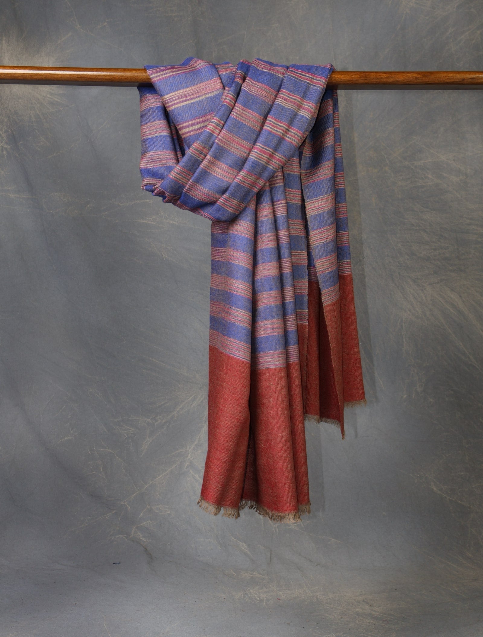Blue Handwoven Plaid Pure Cashmere Pashmina Shawl
