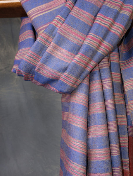 Blue Handwoven Plaid Pure Cashmere Pashmina Shawl