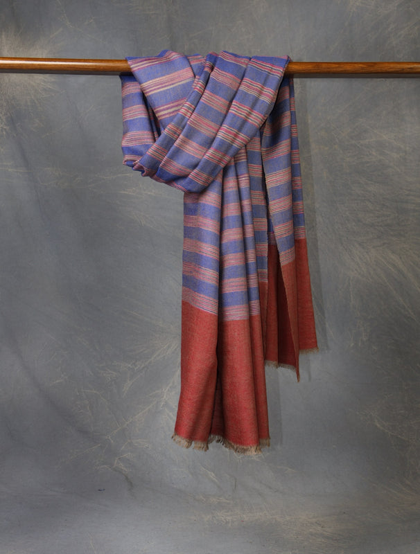 Blue Handwoven Plaid Pure Cashmere Pashmina Shawl