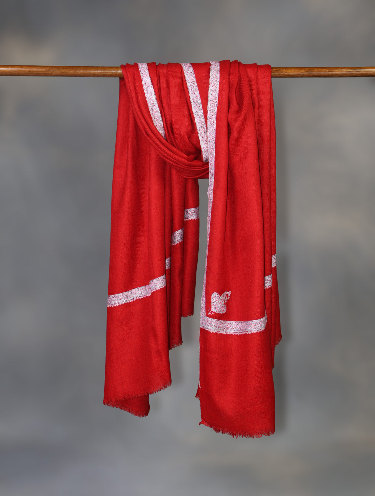 Red Base Border Embroidery Cashmere Pashmina Shawl