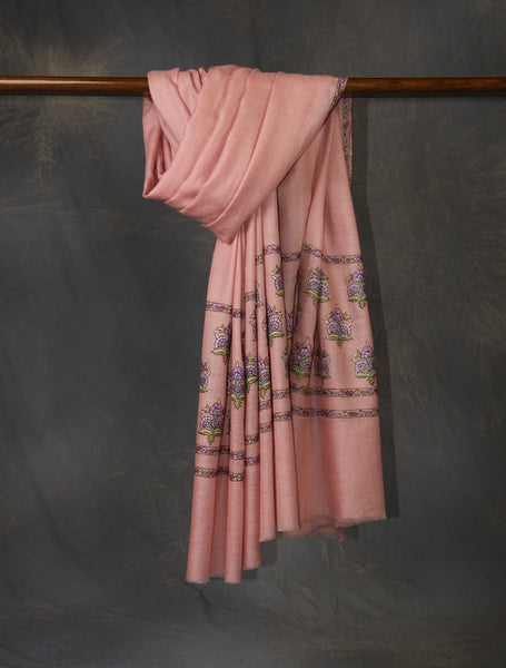 Blush Pink Base Big Motifs Border Embroidery Cashmere Pashmina Shawl