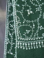Bottle Green Jali Embroidery Cashmere Pashmina Scarf