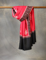 Cherry Red Boteh Motif Embroidery Cashmere Pashmina Shawl