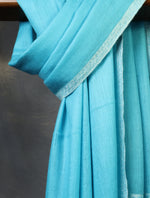Cyan Blue colour with Small Border Embroidery Cashmere Pashmina Scarf
