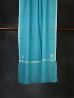 Cyan Blue colour with Small Border Embroidery Cashmere Pashmina Scarf