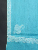 Cyan Blue colour with Small Border Embroidery Cashmere Pashmina Scarf
