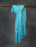 Cyan Blue colour with Small Border Embroidery Cashmere Pashmina Scarf
