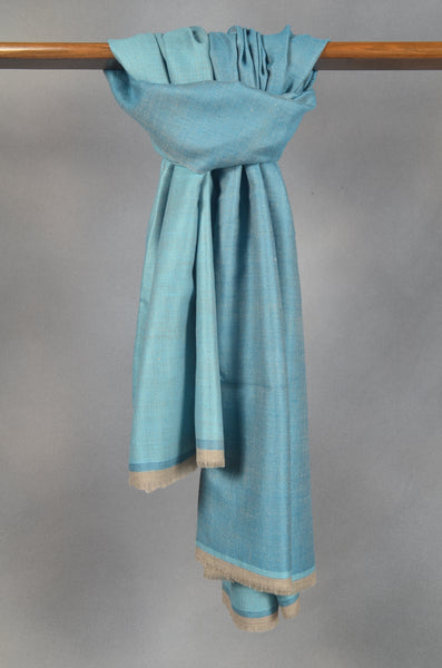 Reversible Sky and Baby Blue Handwoven Cashmere Pashmina Shawl