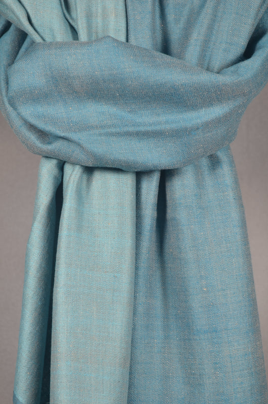Reversible Sky and Baby Blue Handwoven Cashmere Pashmina Shawl