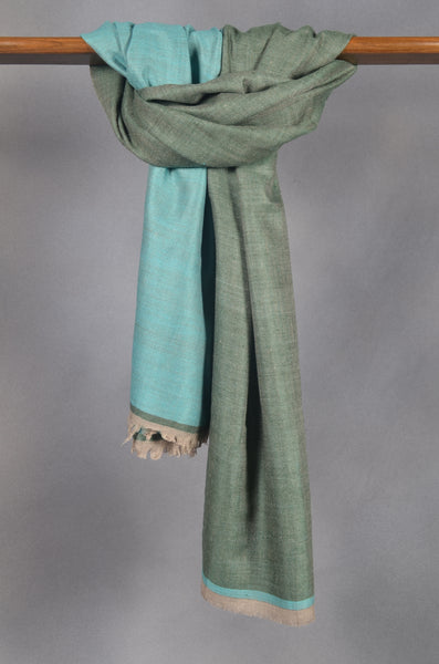 Reversible Green and Turquoise Handwoven Cashmere Pashmina Shawl