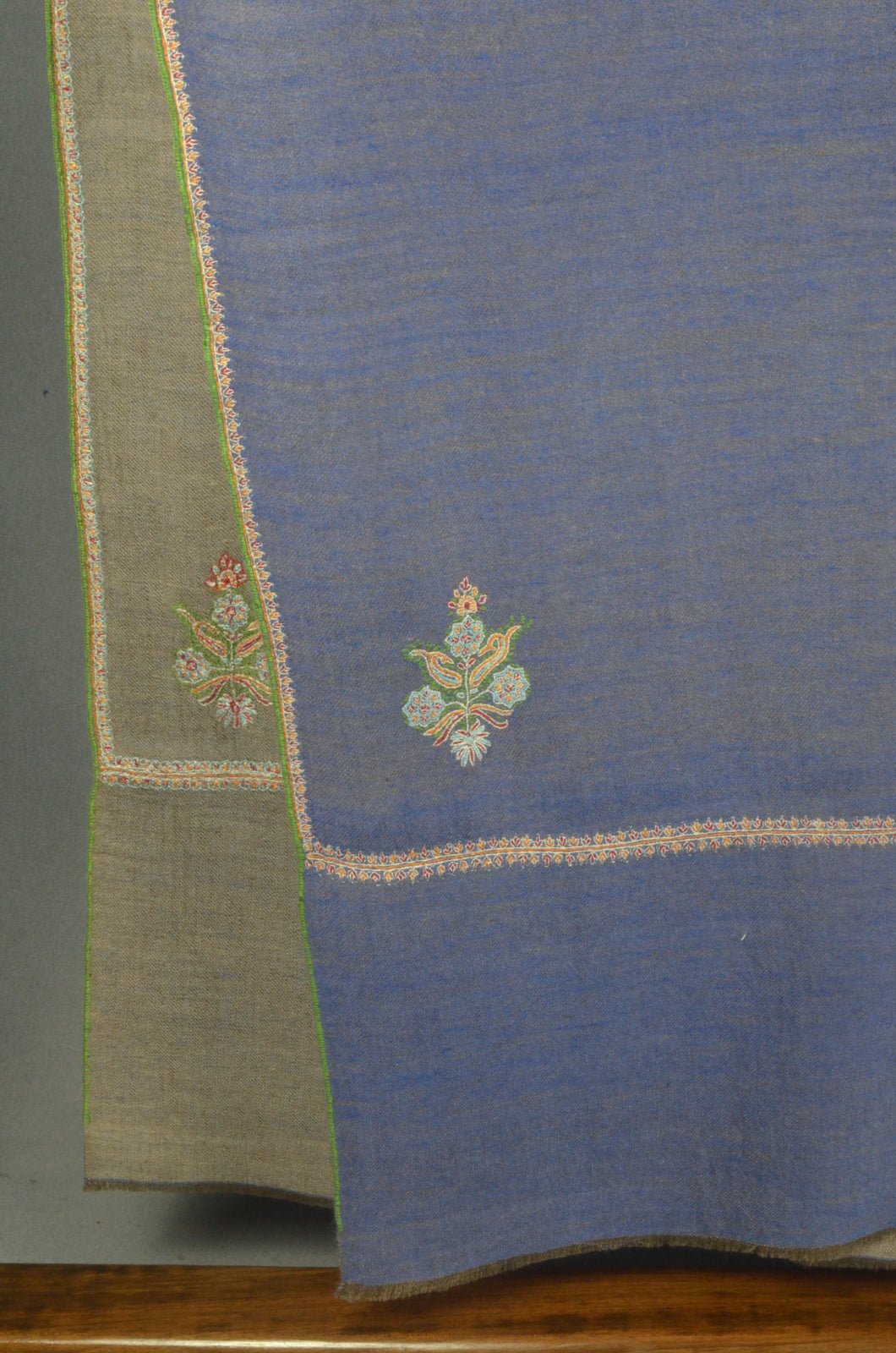 Blue Base Small Border Embroidery Cashmere Pashmina Shawl