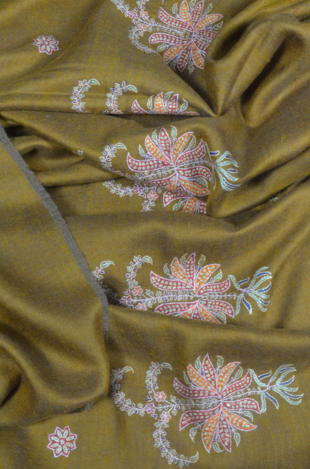 Camel Color Base Big Border Embroidery Cashmere Pashmina Shawl