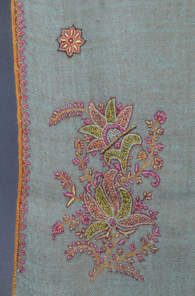 Seafoam Green Base Big Border Embroidery Cashmere Pashmina Shawl