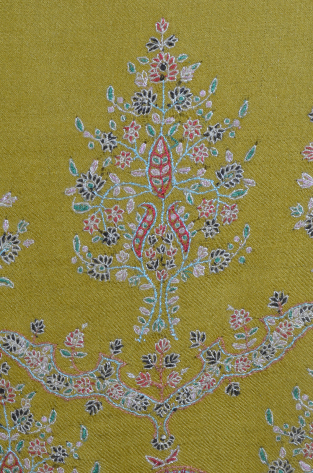 Mustard Base Big Border Embroidery Cashmere Pashmina Shawl