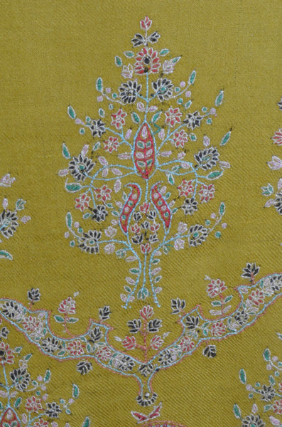 Mustard Base Big Border Embroidery Cashmere Pashmina Shawl
