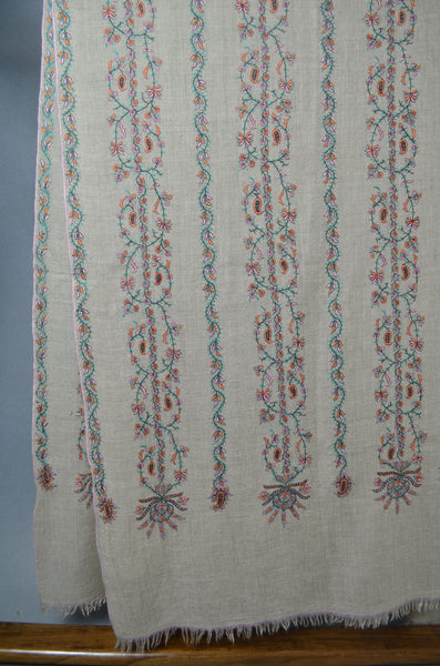 Natural base Striped Jali Embroidery Pashmina Cashmere Shawl