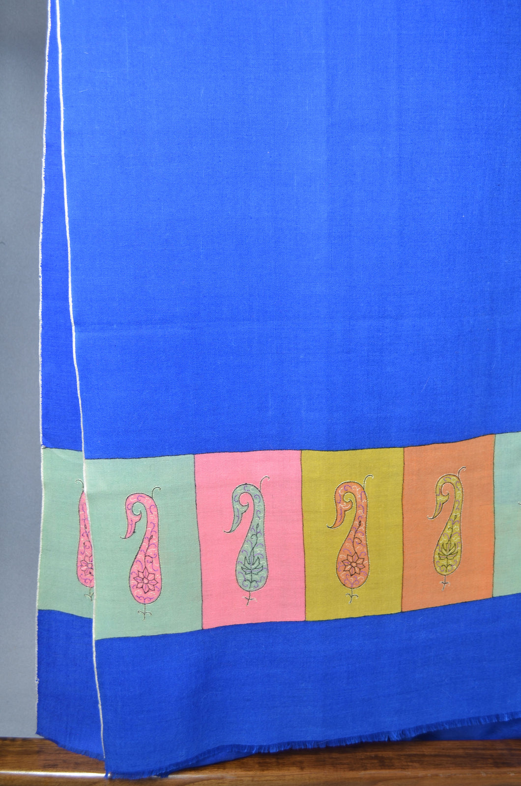Blue with multi color Big Border Embroidery Cashmere Pashmina Shawl