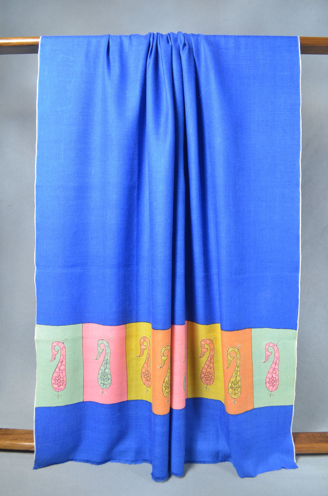 Blue with multi color Big Border Embroidery Cashmere Pashmina Shawl
