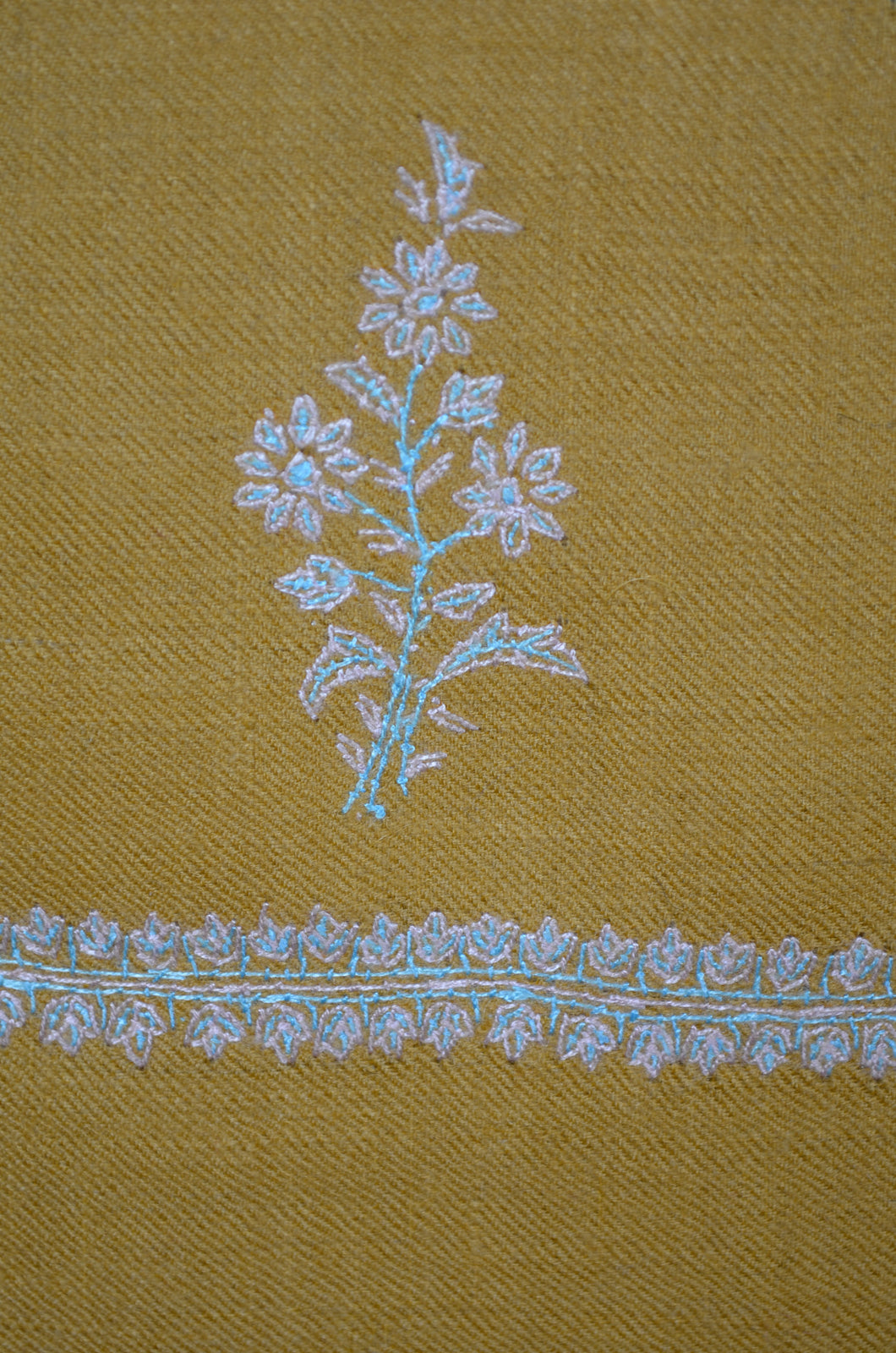 Mustard color Motif Embroidery Pashmina Cashmere Shawl