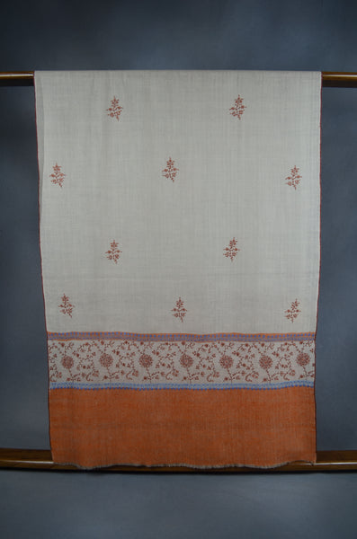 Ivory Base Orange Border Embroidery Cashmere Pashmina Scarf