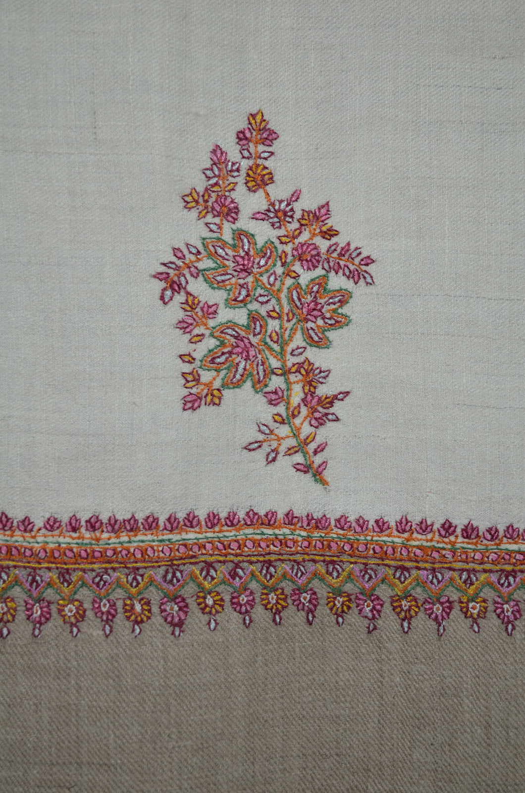 Ivory Base Natural Border Embroidery Pashmina Cashmere Shawl
