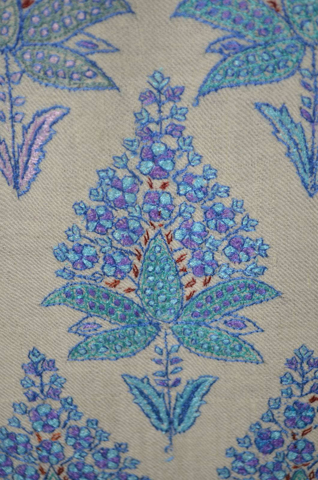 Ivory Base Blue Embroidery Jamawar Pashmina Shawl