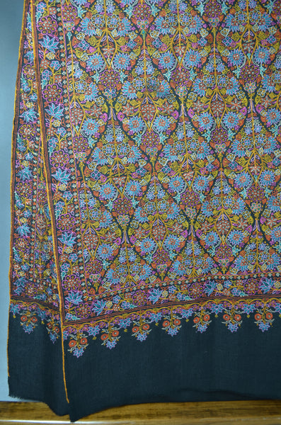 Black Base Jamawar Multi-color Embroidery Cashmere Pashmina Shawl