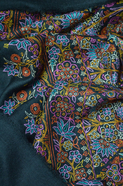 Black Base Jamawar Multi-color Embroidery Cashmere Pashmina Shawl