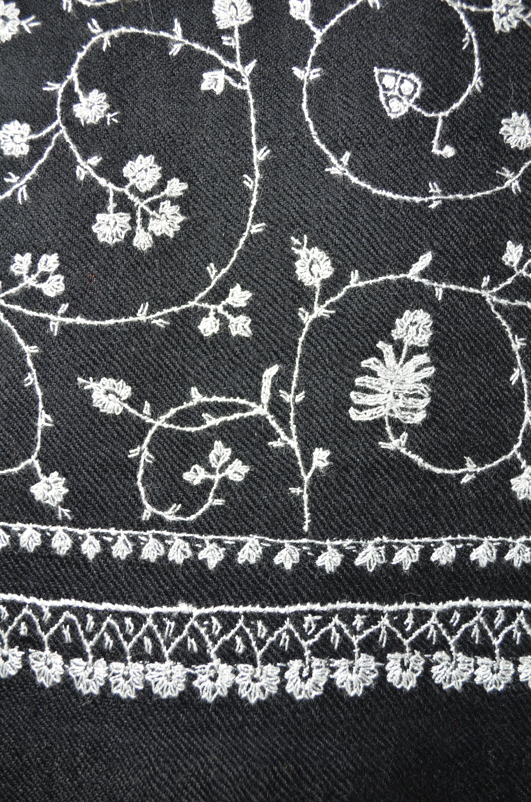 Black Jali Embroidery Cashmere Pashmina Scarf