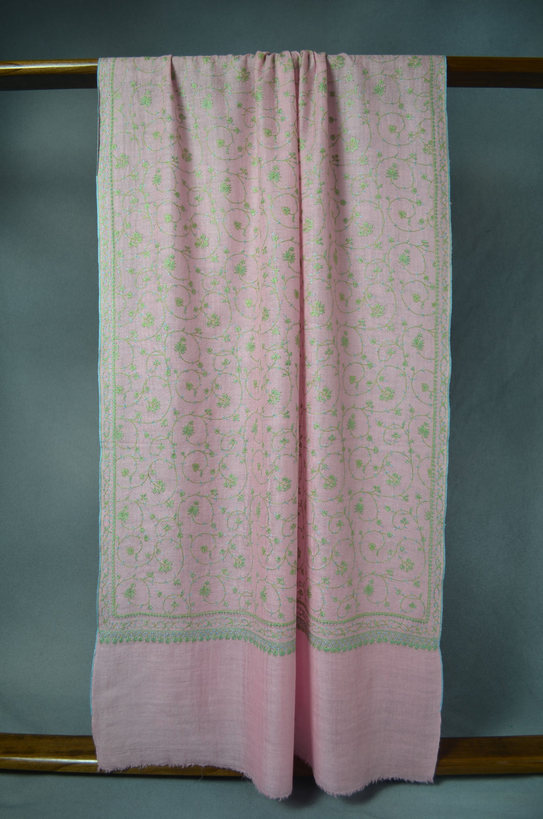 Baby Pink Jali Embroidery Pashmina Cashmere Scarf